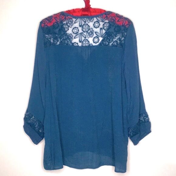 Mine Too Boho Breezy Blue Top with Lace - Picture 8 of 11